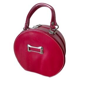 PortablePET Vintage Red Faux Leather Pet Bowl Luggage Set Dog Bone Paw Print